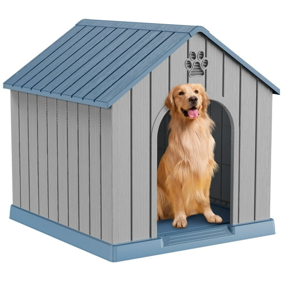 EasyUp Outdoor Waterproof Dog House,Resin Material,Puppy Shelter with Air Vents and Elevated Floor,Sturdy Dog Kennel for Small to Large Sized Dogs, Easy to Assemble (Blue, 38.62*36.26*38.07 Inches)