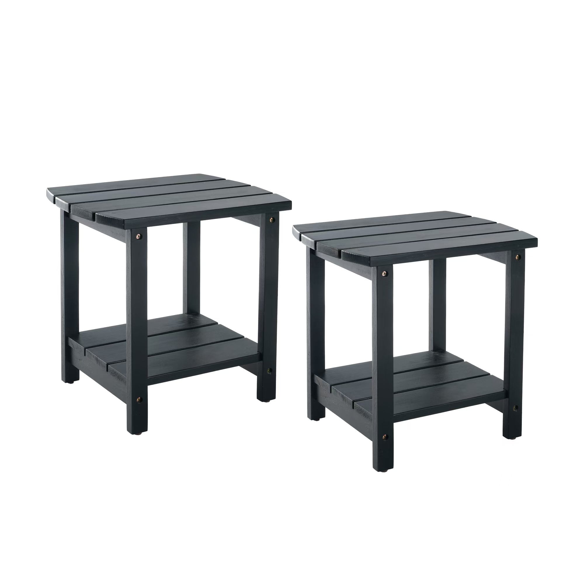 Indoor & Outdoor Weather-Resistant Pine Wood Rectangle End Table, Black (2PCS)