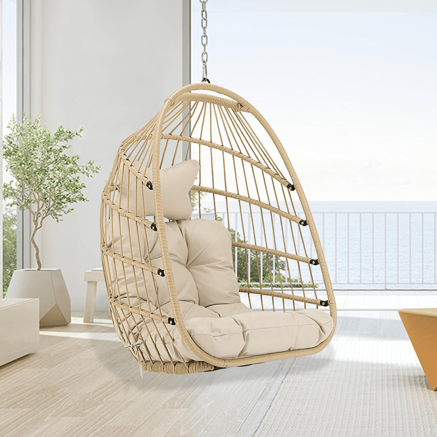 Indoor Outdoor Wicker Hanging Egg Chair Without Stand Patio PE Rattan