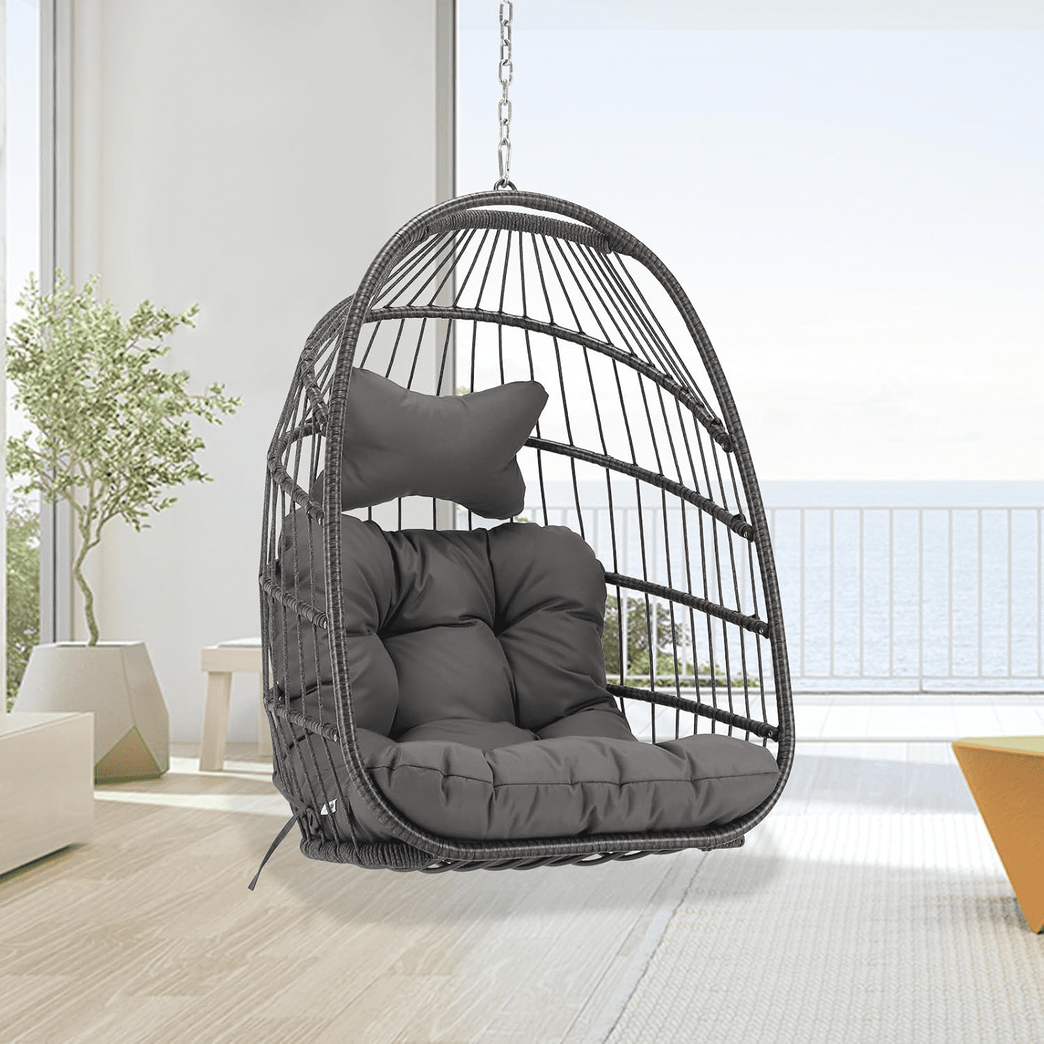 Indoor Outdoor Wicker Hanging Egg Chair Without Stand Patio PE Rattan