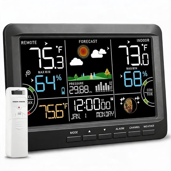 Indoor Outdoor Wireless Thermometer with Atomic Clock and Black Housing