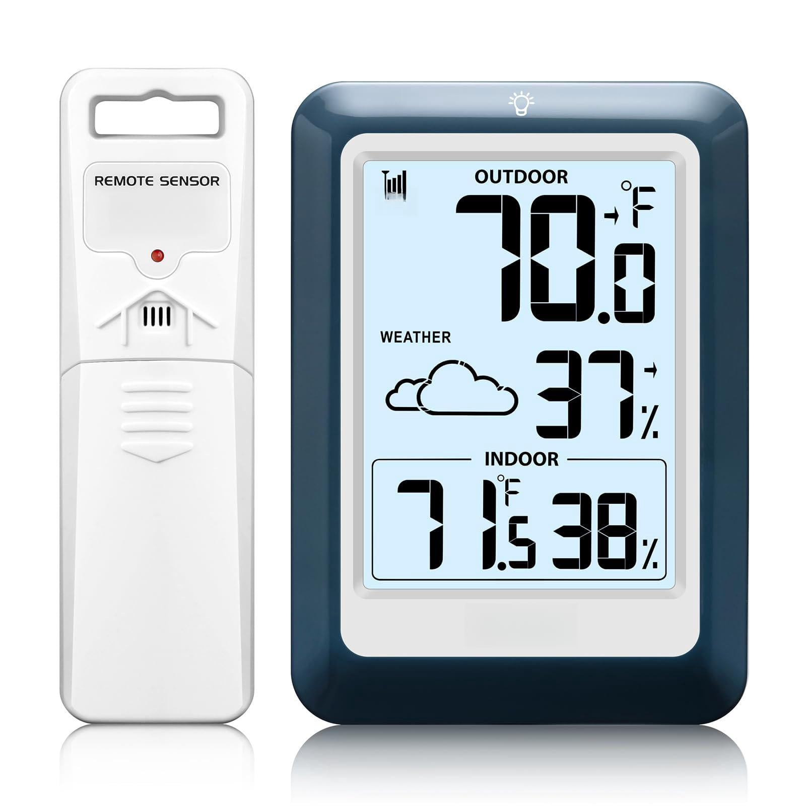 Indoor Outdoor Wireless Weather Station  Internal External Hygrometer Home Batteryoperated Temperature Humiditymonitors330 Feet (about 100 Meters) Backlight Display (blue)