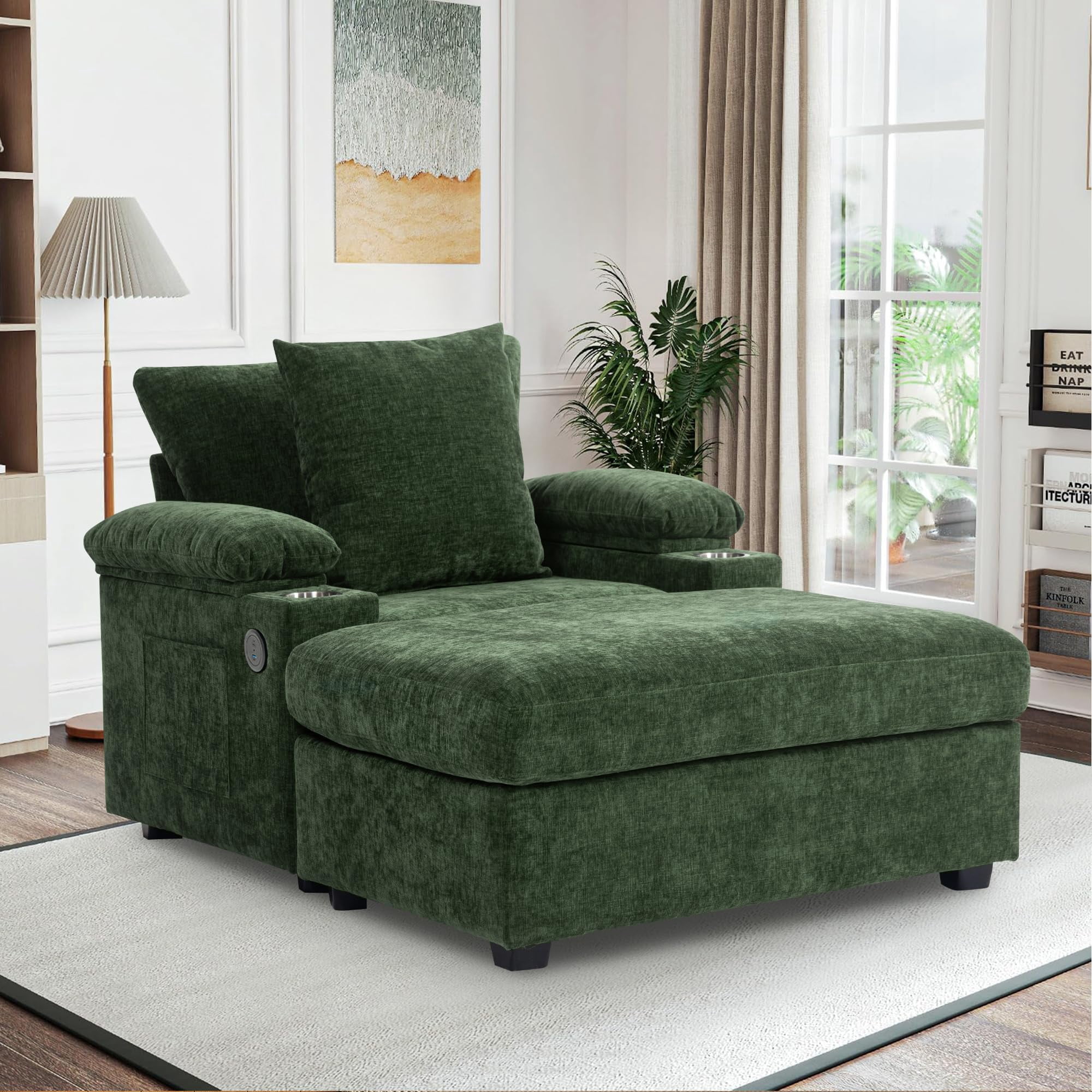 53.8" D Oversized Chair and Ottoman Set, Modern Chenille Fabric with ...