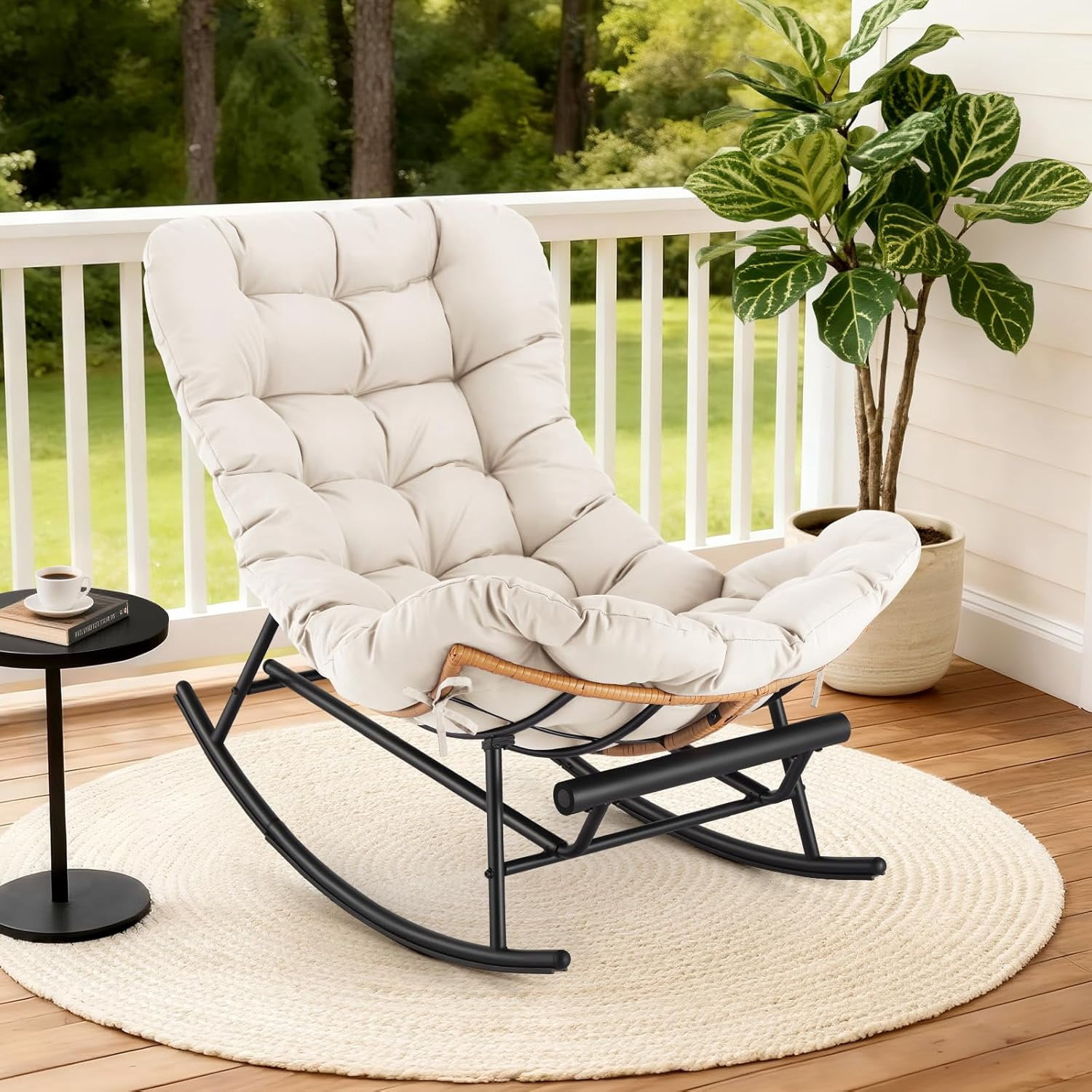 Indoor Oversized Papasan Rocker - Extendable Footrest & Detachable ...