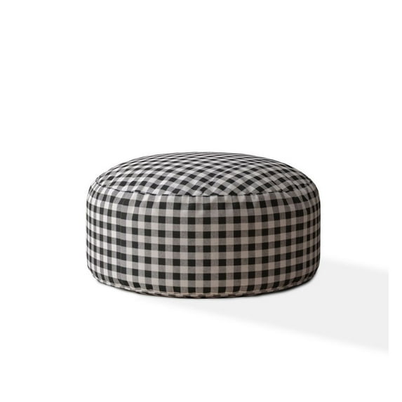 Indoor PLAIDO Black Round Zipper Pouf - Stuffed - Extra Beads Included! - 24in dia x 20in tall 94225