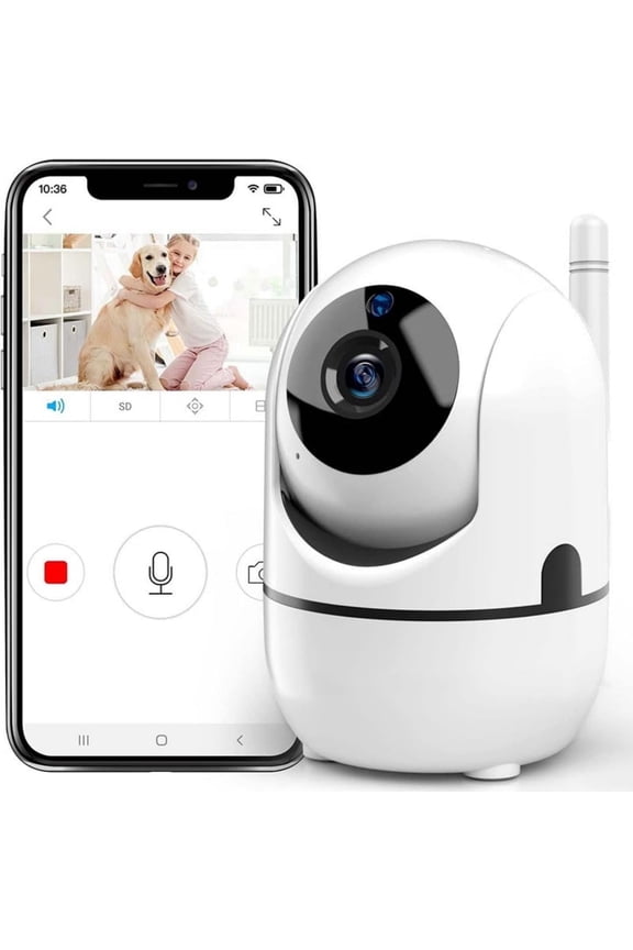 Indoor Pan/Tilt Smart Security Camera, 1080p HD Dog-Camera,2.4GHz with Night Vision,Motion Detection for Baby and Pet Monitor, Cloud & SD Card Storage, Works with Alexa& Google Assistant, White