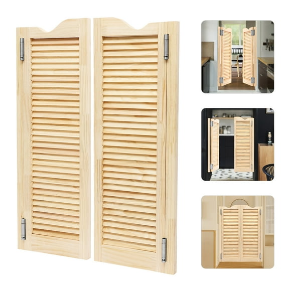 Indoor Partition Door Wood Color Double Half Door Double-hinged Partition Door for Corridors, Kitchens