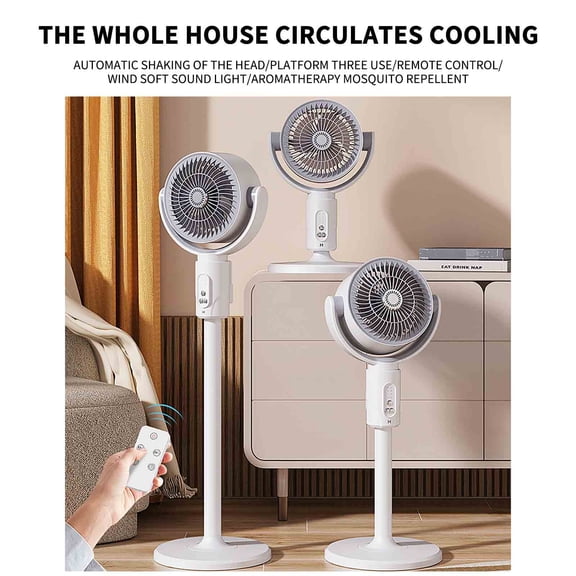 Indoor Pedestal Air Circulator Fan, 360° Oscillating Standing Fan with Remote Control, Smart Temperature Sensing Floor Fan, Adjustable Height & 6 Wind Modes, Quiet Vertical Fan for Bedroom & Office