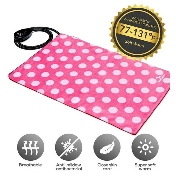 Indoor Pet Electric Heating Pad, Petfactors 7-Level Controller DC15.6V Low Voltage Safety Waterproof Heated Bed with Thermostat and Adapter, Removable and Washable Fleece Cover for Easy Maintenance