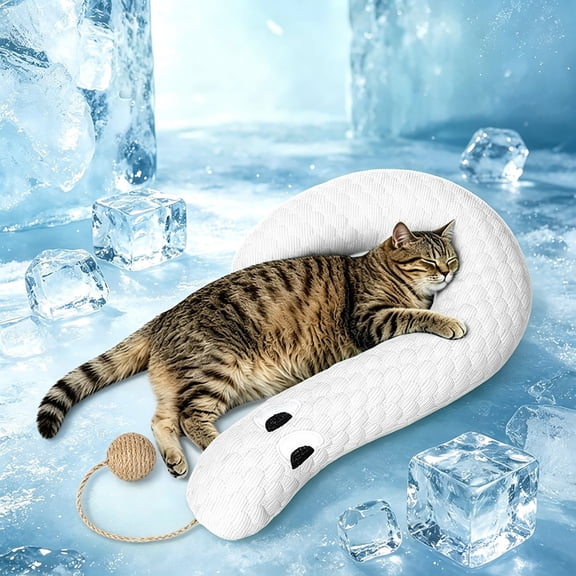 Indoor Pet Napping Pad Attached Sisal Rattle Ball, Suitable for Household Cat Daily Relax Time, Vacuum Compressed Neck Support Cat Cushion