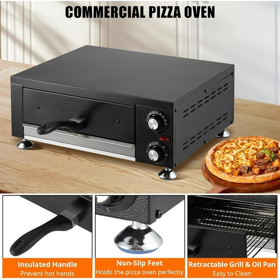 Indoor Pizza Oven,Countertop Electric Pizza Maker with Crumb Tray,Timer,Single Deck Layer Pizza Cooker,Commercial Pizza Oven Countertop for Home Restaurant,Stainless Steel,1100W