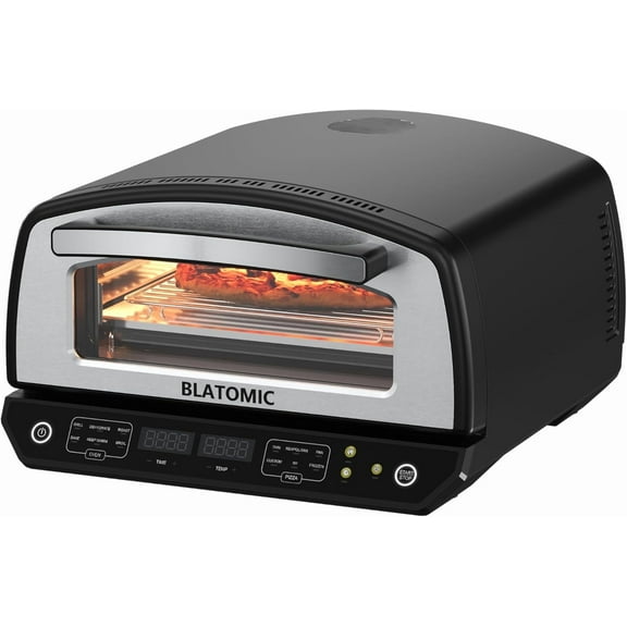 Indoor Pizza Oven - Makes 13 Inch Pizzas, Heats up to 850F - Countertop Electric Pizza Maker with 6 Touchscreen Presets, Pizza stone & Peel, Baking Tray & Mesh Included - Stainless Black