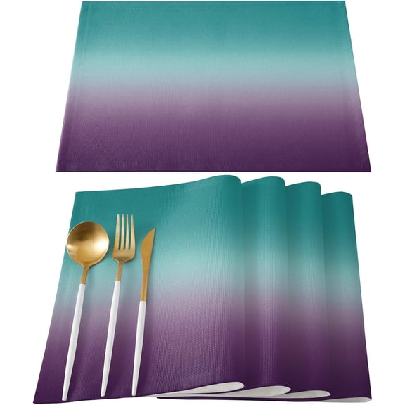 Indoor Placemats for Dining/Round/Kitchen Table, Ombre Textured Turquoise Purple, Table Mats Set of 6 Washable Non-Slip Heat Resistant Table Placemats, Lavender Teal, Suitable for Kids/Woman/Man