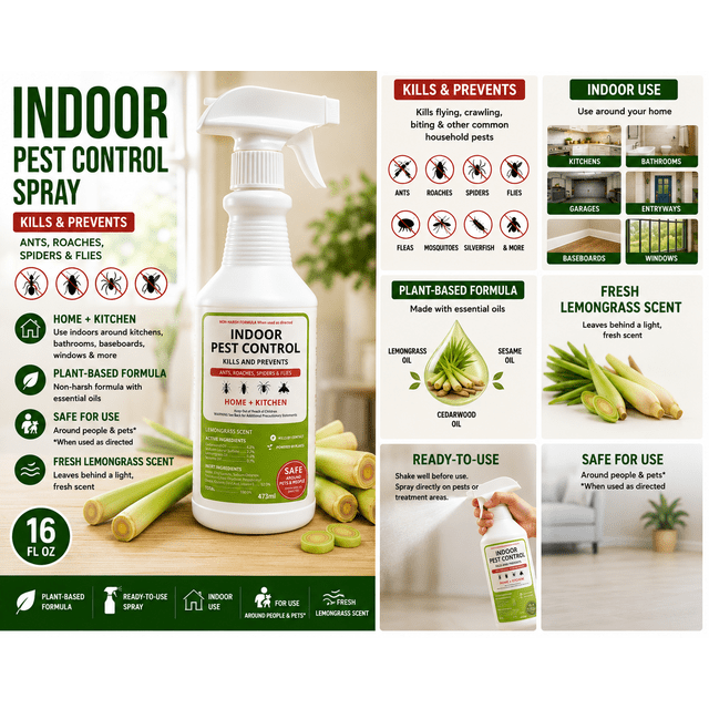 Indoor Plant-Based Pest Control Spray, Lemongrass Scent, Ready-to-Use ...