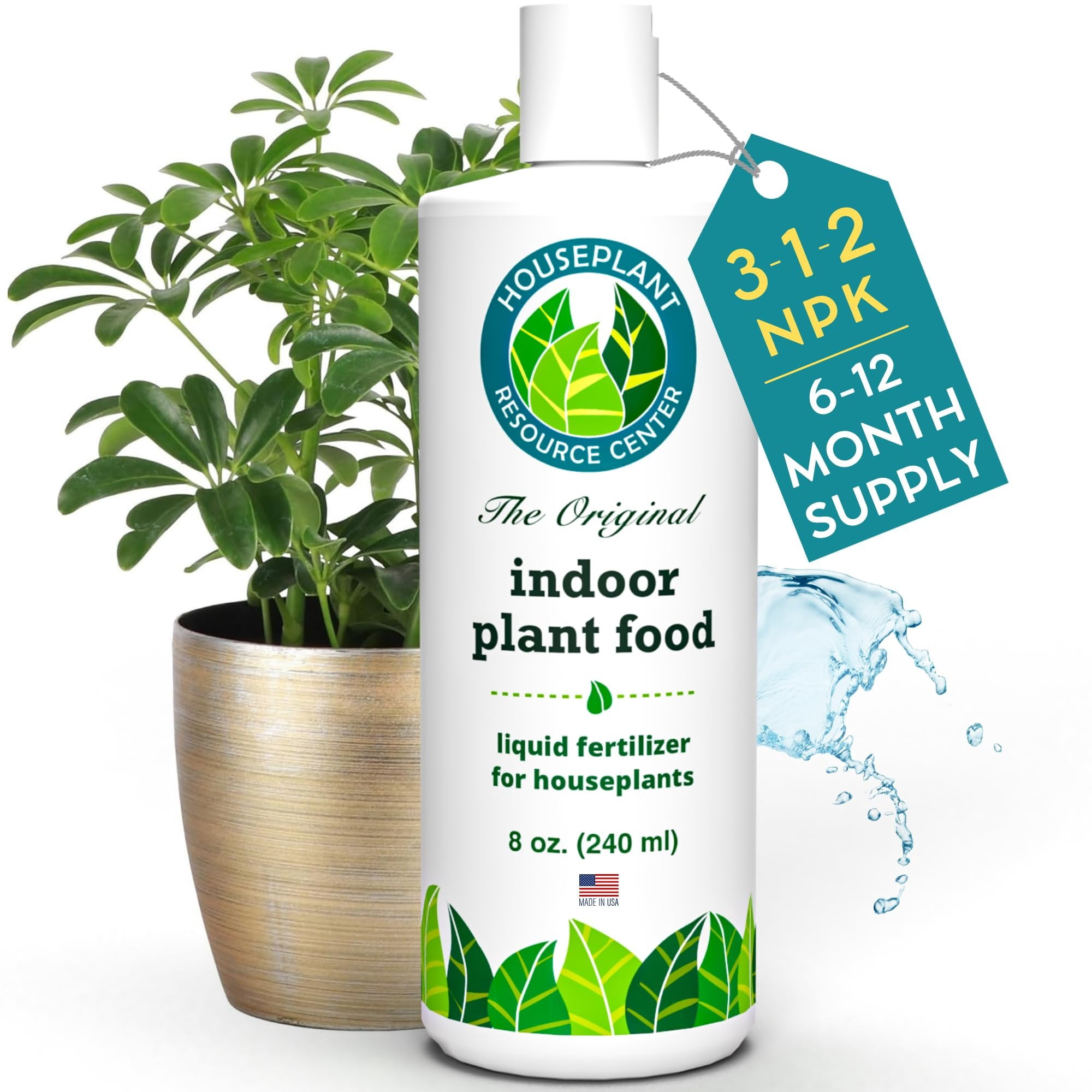 Indoor Plant Food by Houseplant Resource Center - Organic Liquid Fertilizer  for Pothos, Peace Lily, Monstera, Cactus and More - 8 oz