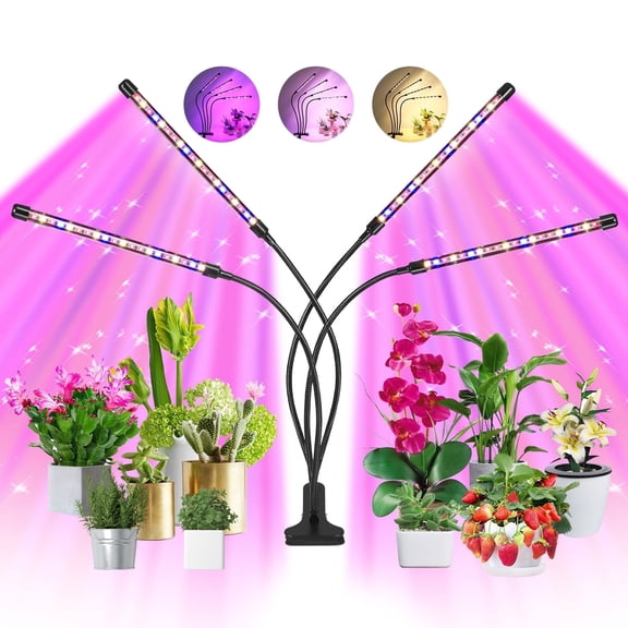 Indoor Plant LED Grow Light - 80 LEDs 4 Heads, Clip-On Adjustable Gooseneck, 10 Dimmable & Timer