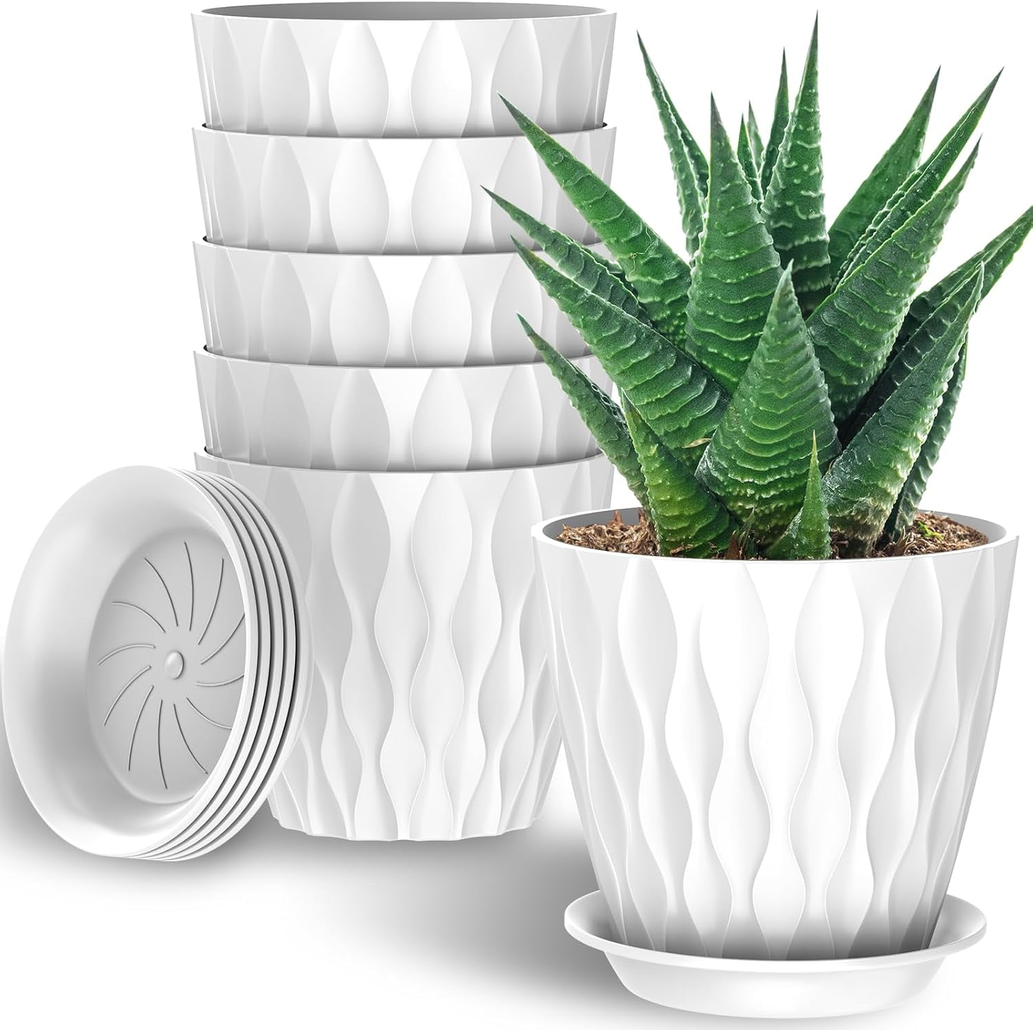 Indoor Plant Pots with Drainage Holes, Outdoor Plastic Decorative ...