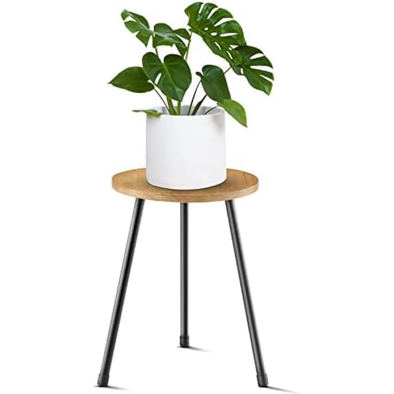 Indoor Plant Stand, Mid Century Wood Plant Stand Plant Table for Flower Pots, Tall Metal Plant Holder, Modern Home Decor Small Round Side End Table (11.8"x16")