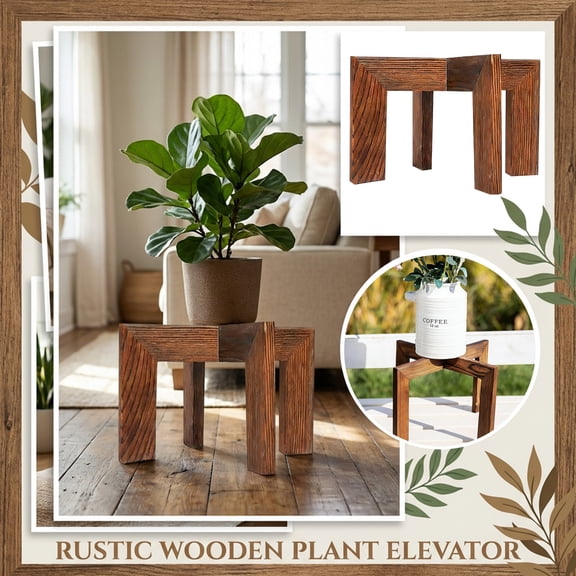 Indoor Plant Stand Wooden Plant Elevator Rustic Flower Pot Holder Sturdy Wood Display Stool for Living Room Corner Mid Century Modern Design 11.8 Inch