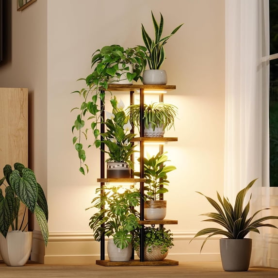 Indoor Plant Stand with Grow Light Corner 5Tier | Metal Plant Shelf ...