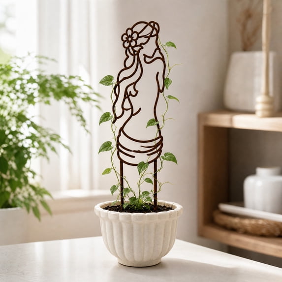 Metal Trellis for Climbing Plants Outdoor, Lady Silhouette Decorative Indoor Plant Support for Potted Vines Ivy Pothos, Black