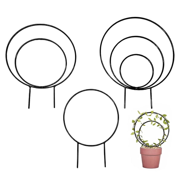 3 Pack Circular Metal Plant Trellis for Indoor Pots - Plant Trellis for Potted Plants | Black Hoya & Climbing Plant Support, 3 Sizes (8, 9.5, 11.5 Inch)