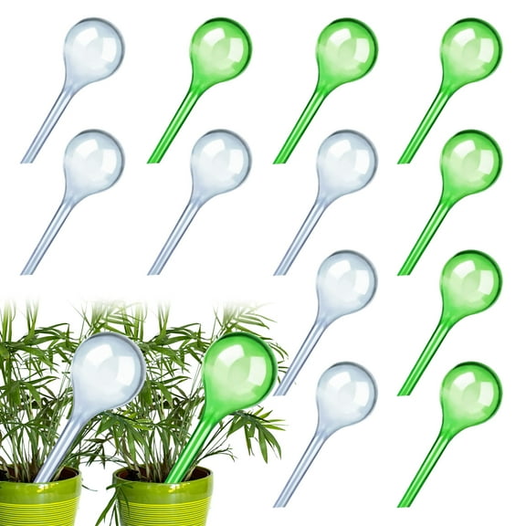 Indoor Plant Watering Globes, 12 Pcs Automatic Self Watering Bulbs Aqua Water Globe Irrigation Device, Decorative PVC Watering Bulbs for Plants, White & Green