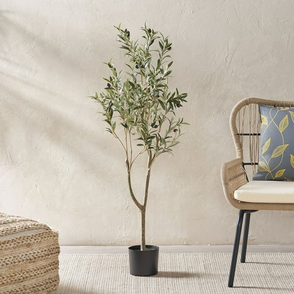 47" Artificial Olive Tree - 19"W X 15"D Pre-Potted Faux Plant with Realistic Leaves, Green