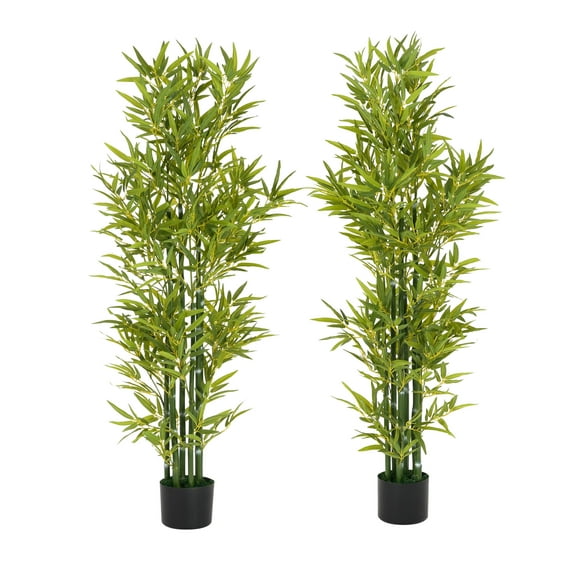 Indoor Plants, 5' Artificial Bamboo with Pot, Set of 2, Green Artificial Flowers,Polyester,Polyethylene Outdoor Plants, Household Supplies & Décor, Flowers & Plants 5' Artificial Bamboo with Pot, Set