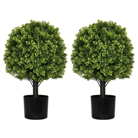 Indoor Plants 55cm Artificial Topiary Boxwood Ball Trees for Outdoor Front Porch, Patio, Balcony or Home Decoration, UV Resistant Faux Shrubs, 2pcs/set,Artificial Flowers