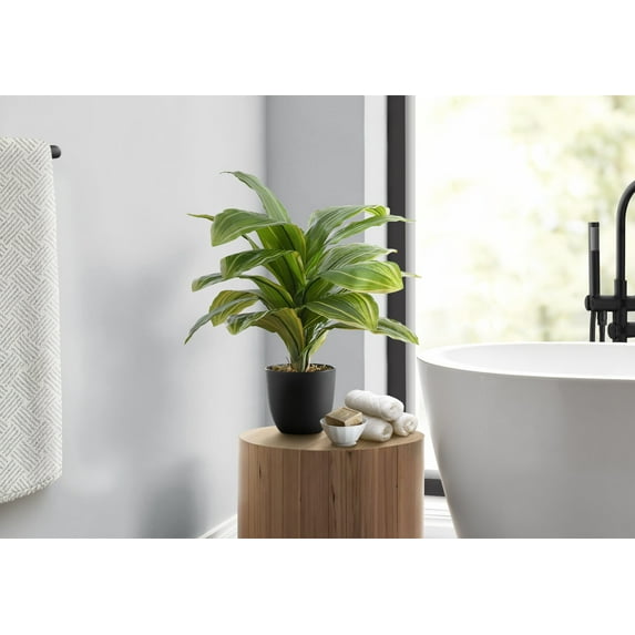 Indoor Plants Artificial Plant, 17" Tall, Dracaena, Indoor, Faux, Fake, Table, Greenery, Potted, Real Touch, Decorative, Green Leaves, Black Pot,Artificial Flowers