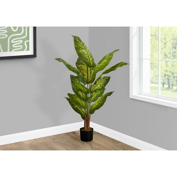 Indoor Plants Artificial Plant, 47" Tall, Evergreen Tree, Indoor, Faux, Fake, Floor, Greenery, Potted, Real Touch, Decorative, Green Leaves, Black Pot,Artificial Flowers