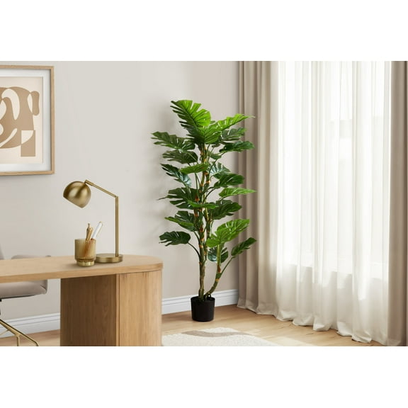 Indoor Plants Artificial Plant, 61" Tall, Monstera Tree, Indoor, Potted, Floor, Real Touch, Green Leaves, Black Pot,Artificial Flowers