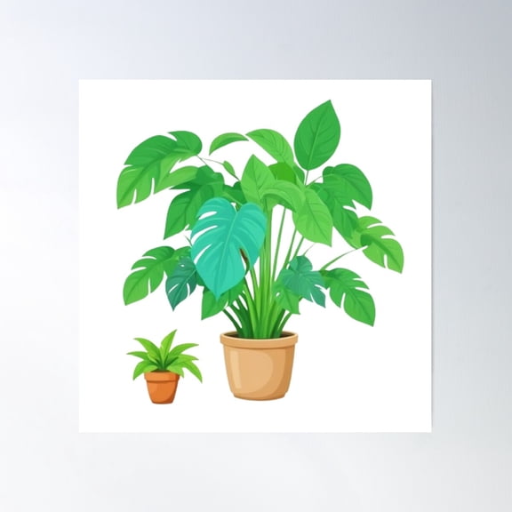 Indoor Plants Vector Poster Wall Art, Modern Wall Decor For Living Room Bedroom, 16x16 UNFRAMED