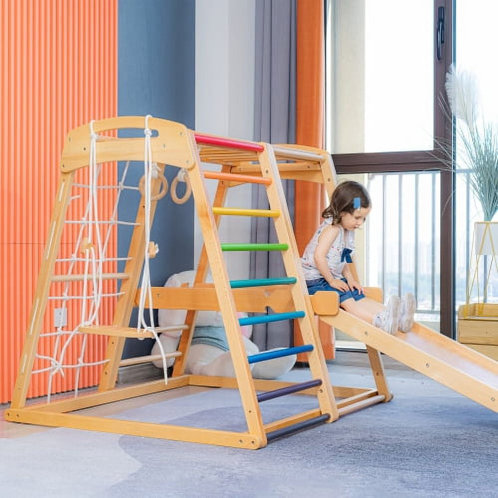 Indoor Playground Jungle Gym Kids, Toddlers Wooden Climber Playset 7 in