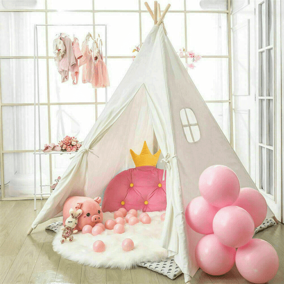 Indoor Playhouse Large Canvas Cotton Teepee Tent With Window Natural Cotton Canvas Children Tent Playroom & Bedroom Kid Gift