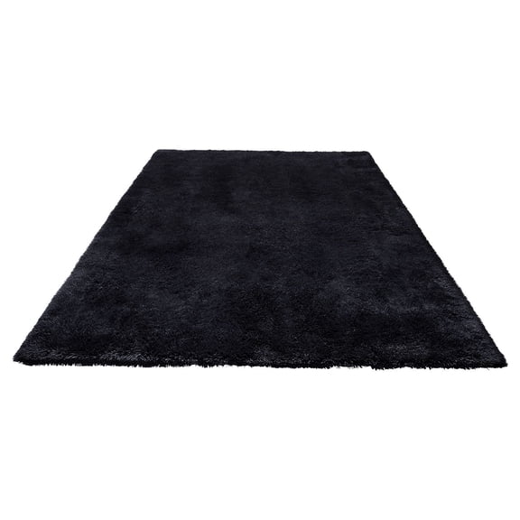 Indoor Plush Area Rug 8 x 10 ft Soft Furry Shag Carpet with Non-Shedding, Non-Woven Backing, Slip-Resistant Surface for Living Room, Bedroom, Sunroom, Modern Home Decor Aesthetic, Black