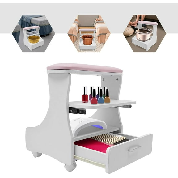 Indoor Portable Foot Bath Stool, Foot Bath Trolley Foot Rest Pedicure Manicure Chair with 4 Wheels, Foot Bath Spa Cart Nail Foot Rest Stand Foot Massage Station Footrest Salon Supplies, 20.47in