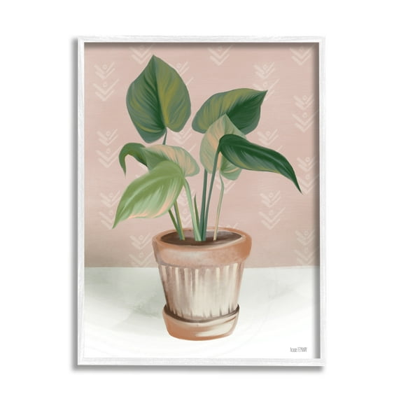 Indoor Potted Plant Still Life Soft Pink Painting Botanical & Floral Painting Framed Art Print Wall Art