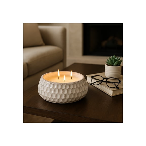 French Cade and Lavender Scented Candle Bowl for Men and Women - Decorative Large Votive Candle for Outdoor and Indoor Spaces - Elegant Living Room, Bedroom, or Bathroom Accents - 3.75", White