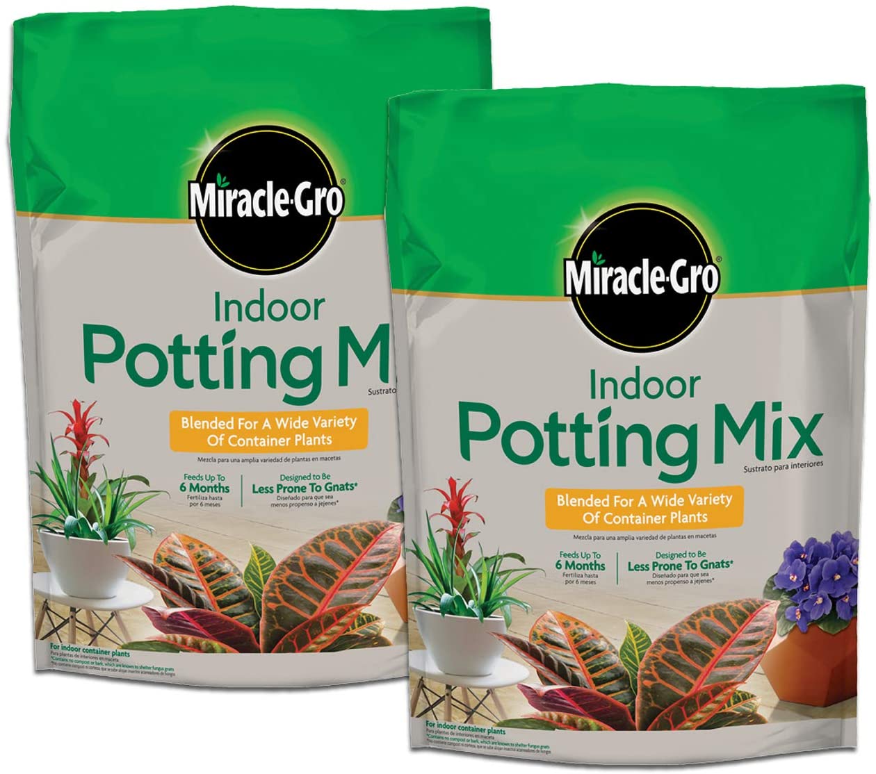 Miracle-Gro Indoor Potting Mix, Blended for a Variety of Houseplants, Feeds for up to 6 Months, 6 qt., 2-Pack