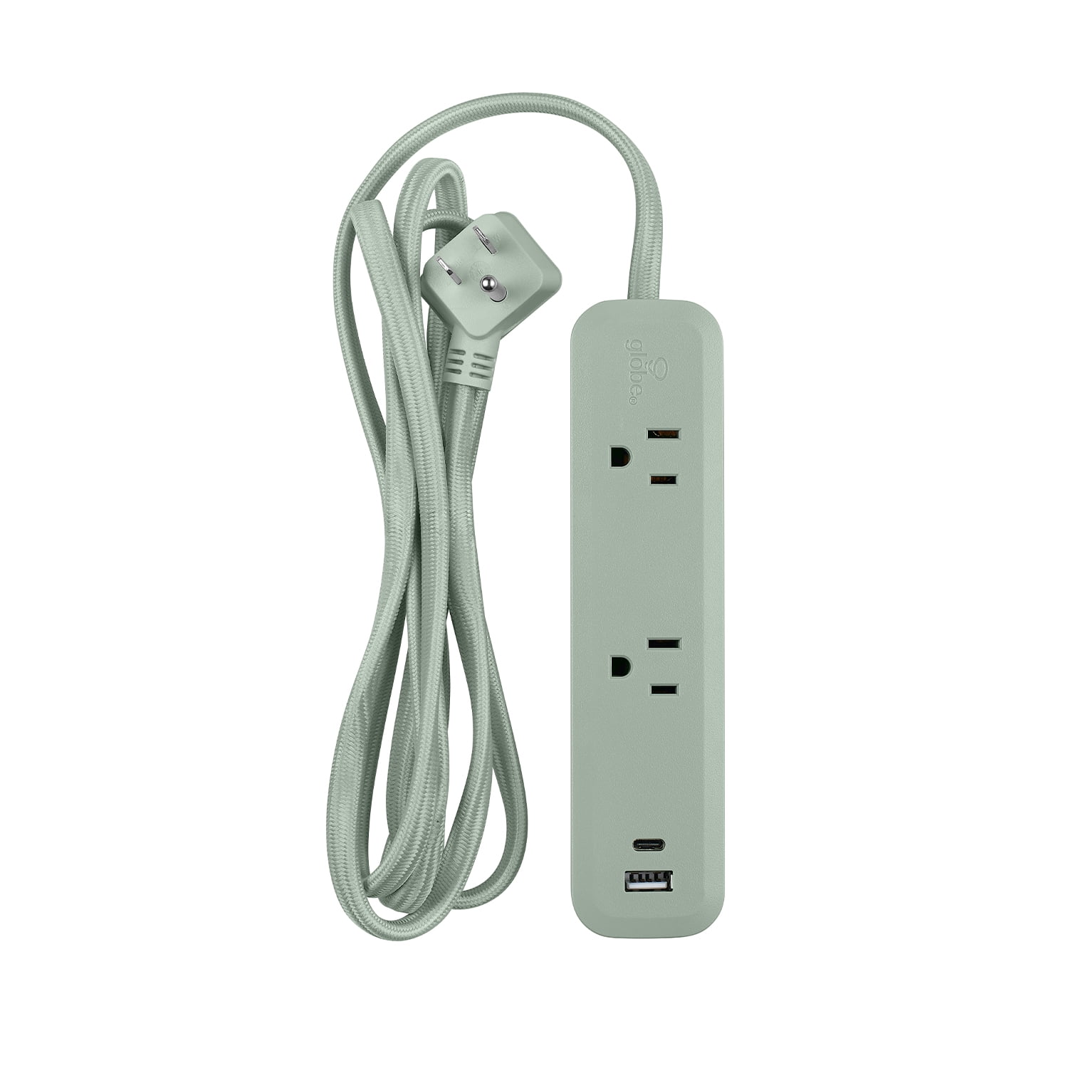 Globe Electric Surge Protector Power Strip, 900J, USB-A and USB-C, 6 ft, Cool Toned Green