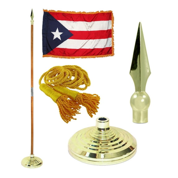 Indoor Puerto Rico State Flag Kit - 7ft Pole - Spear Metal