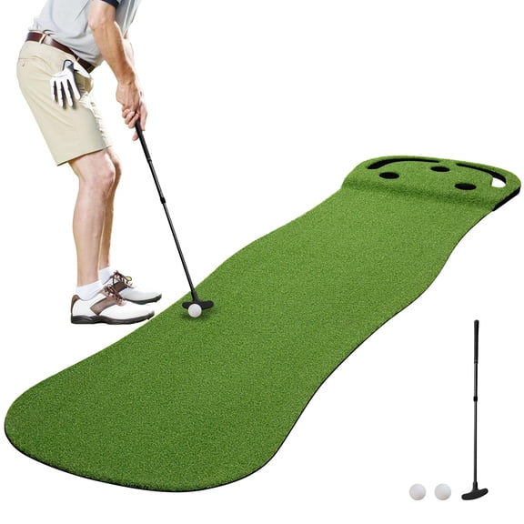 Indoor Putting Green 2x8ft Artificial Turf With Adjustable Putter 2 Balls Perfect Golf Game Mat For Home Party Office