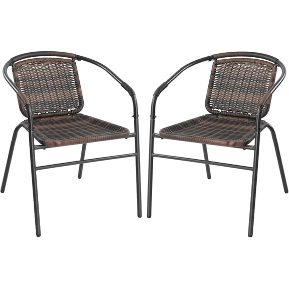 Indoor Rattan Stacking Chair, Outdoor Stackable Dining Chair,Modern Wicker Stacking Chair for Porch,Patio and Restaurant,Brown (2 Pack)
