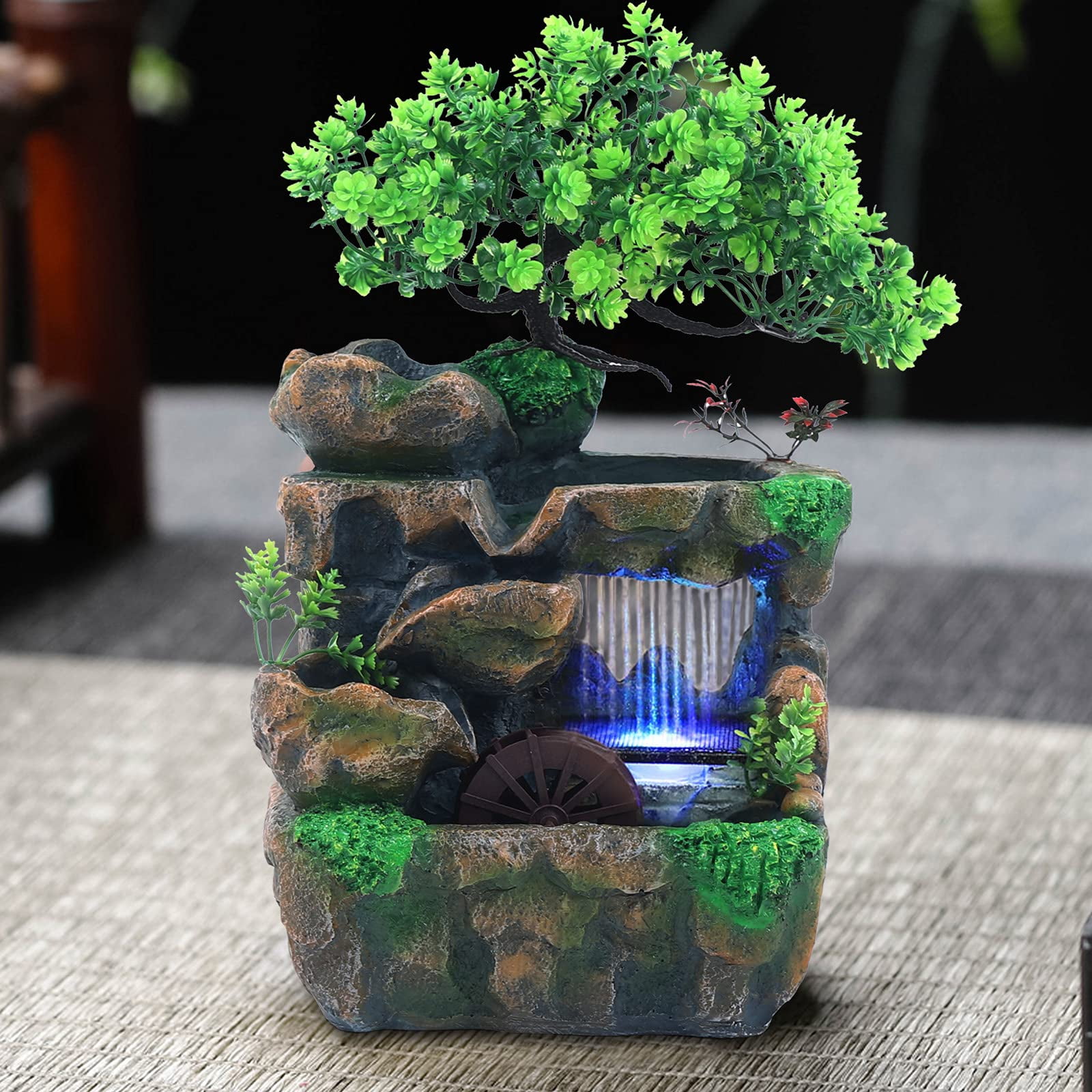 Indoor Rockery with LED Lights,Tabletop Water Fountain Decor,Waterfall