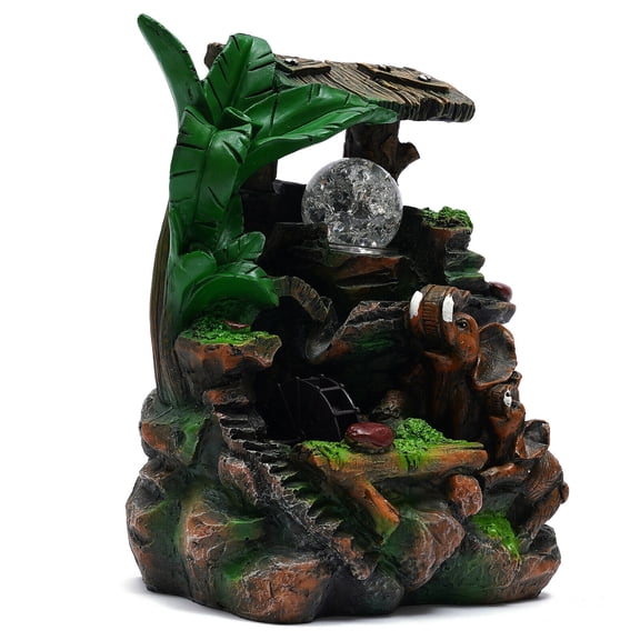 Indoor Rockery Resin Waterfall Fountain Feng Shui Tabletop Decor W/LED Light 110v