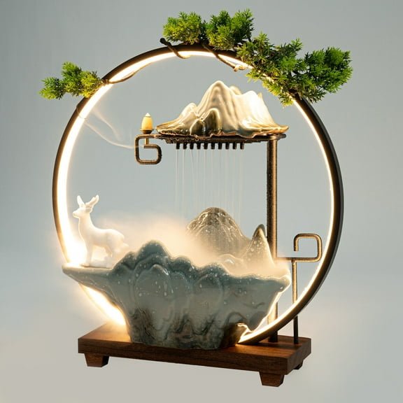Indoor Rockery Water Fountain LED Lamp Tabletop Waterfall Mist Home Decoration