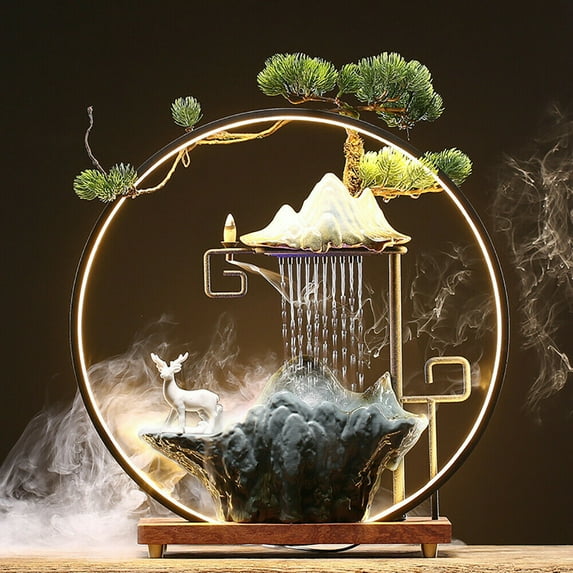 Indoor Rockery Water Fountain LED Lamp Tabletop Waterfall Mist Home Office Decoration