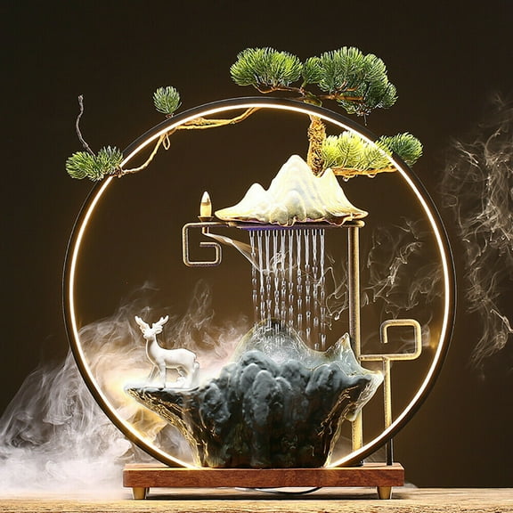 Indoor Rockery Water Fountain LED Lamp Tabletop Waterfall Mist Home Office Decoration